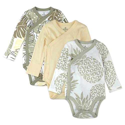 HonestBaby 3-Pack Long Sleeve Side-Snap Kimono Bodysuits Newborn Infant Boys, Girls, Unisex Baby 100% Organic Cotton