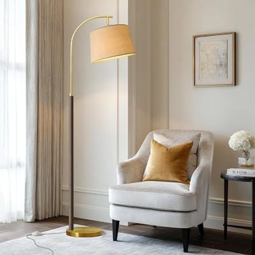 G-SAFAVA 63" Wood Floor Lamps for Living Room with Foot Switch Arc Tall Standing Lamp for Bedroom Mid Century Modern Corner Gold Floor Lamps for Office Nursery Industrial Reading Lamp, Walnut Brown