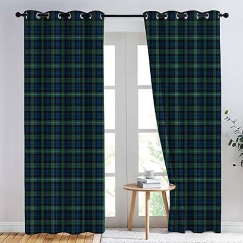 Ansouyi Home Decor Indoor Window Curtains, Blue Black Green Buffalo Plaid Lightweight Set with Grommet Top, Blackout Curtains for Bedroom Living Room or Dining Room, 2 Panels of - 52" W x 84" L