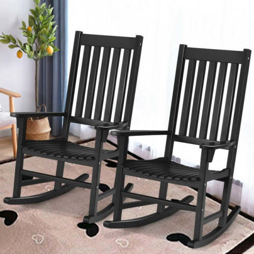 Oversized Wooden Porch Rocking Chair High Back Slat Seat – Chairliving