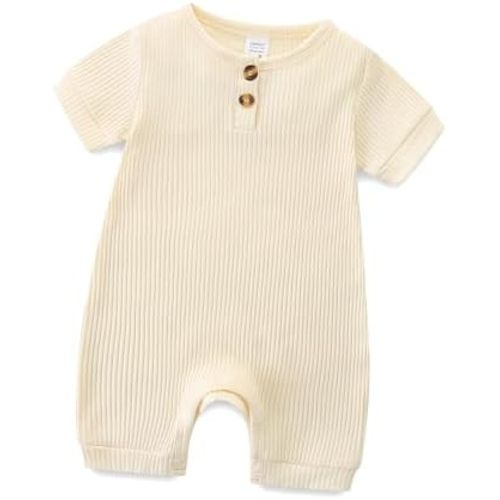 Infant Romper Solid Color One Piece Onesie Short Sleeve Summer Clothes for 0~12M Baby