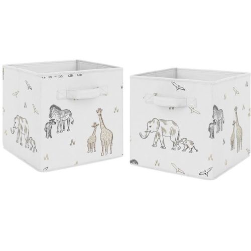 Sweet Jojo Designs Boy or Girl Gender Neutral Unisex Set of 2 Kids' Decorative Fabric Storage Bins Serengeti Animals Multicolor