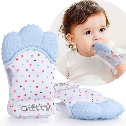 Giftty Baby Teething Mitten Panda Hand Teether Soothing Glove Wearable Teething Toy with Crinkle Sound, Multi Textured for Infants 3-12M (1 Pair)