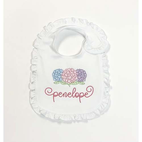 White Ruffle Bib with Hydrangeas