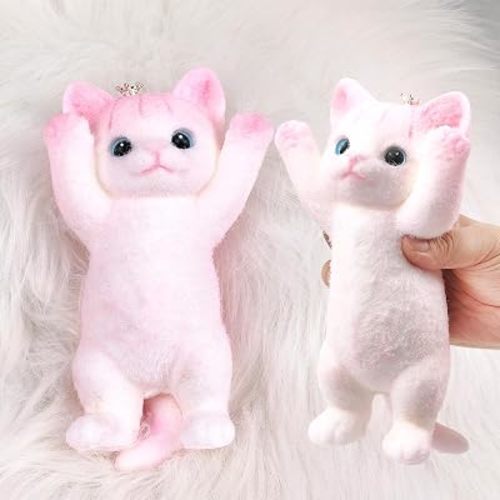 Big Hand Painted Cat Squishy Stress Ball, Cute Kitty Squeeze Sensory Fidget Toys, Sticky Squishies Animal Toy for Anxiety Relief , Adults Kids Autism Antistress Balls, Funny Birthday Gift(L NYFM)