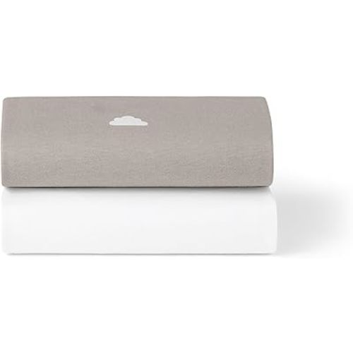 Snuz Baby Crib Sheets - Fits SnuzPod 3, 5 & Studio, 100% Jersey Cotton Baby Bassinet Sheets, Machine Washable, Tumble Dryer Safe, Breathable, Universal Fit 17”x31”, 2 Pack, Grey/Cloud
