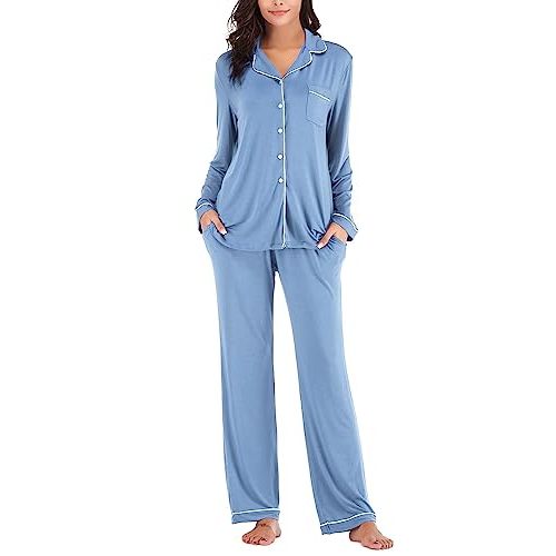 Aamikast Women's Pajama Sets Long Sleeve Button Down Sleepwear Nightwear Soft Pjs Lounge Sets