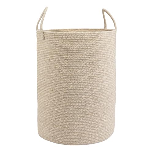 Woven Cotton Rope Laundry Basket Hamper, 16" x 22" Large Oatmeal | Rope storage basket for dirty clothes, toys and blankets. Perfect for bathroom, baby nursery and living room storage.
