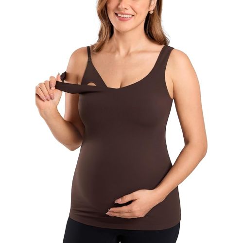 MOMANDA Maternity Nursing Tank Tops with Built in Bra Sleeveless Casual Pregnancy Tee V Neck Workout Shirt