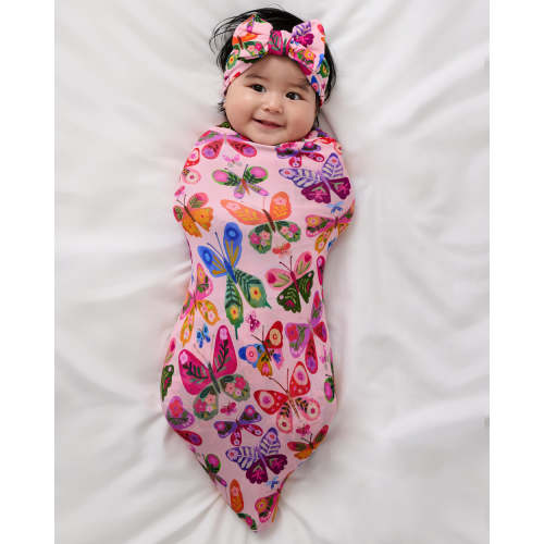 Flutter Garden Swaddle & Luxe Bow Headband Set | Little Sleepies