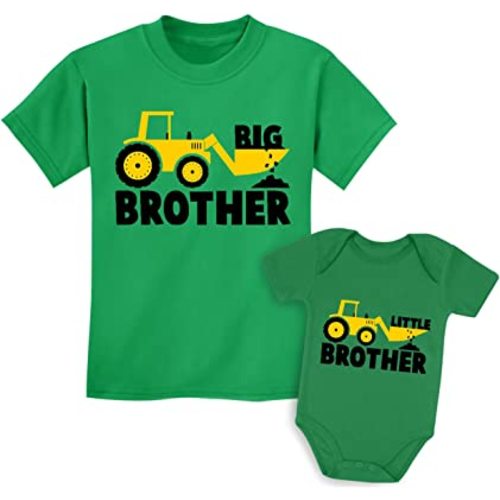 Tstars Big Brother & Little Bro Matching Tractor Outfits - Toddler T-Shirt & Baby Bodysuit - Sibling Gift for Boys