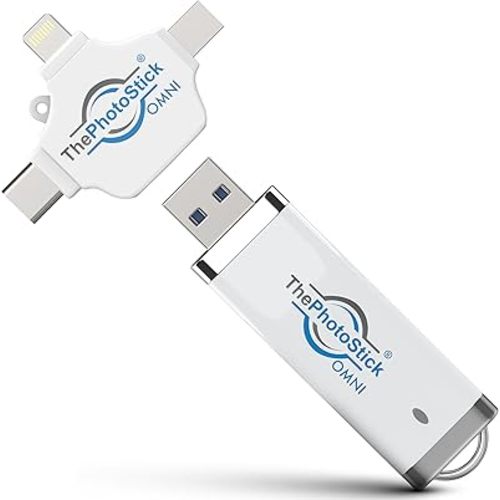 ThePhotoStick® Omni 32GB USB Flash Drive & Memory Stick – Automatic Photo & Video Backup for iPhone, Android, Mac & PC – Multiport Connection to Easily Store & Transfer Files