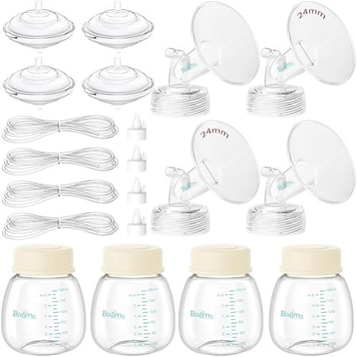 24mm Spectra Replacement Pump Parts for S1/S2/9Plus/Synergy Gold (Compatible, Not OEM) - 4 Sets with Flange, Valve, Backflow Protector, Tubing & Bottle | Leak Resistant & Durable