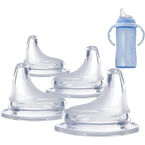 4Pack Replacement Silicone Spout Compatible with NUK, Soft Spout Replacement for NUK Active and Learner Cups, Easy Transition from Bottle to Cup, No Spill for Sippy Cup Nipples