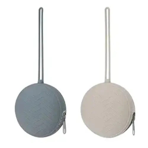 2 Pack Silicone Pacifier Holder Case, Bpa-Free Newborn Pacifier Pouches For Baby Boys & Girls, Portable Container Case (Light Grey/Tradewinds)