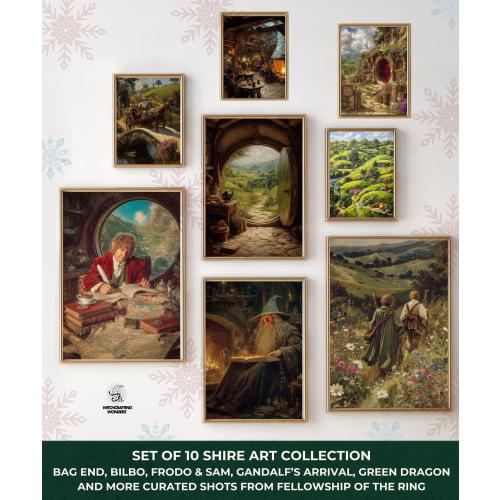 The Shire Fantasy Art Set – 10-Piece Storybook Landscape Collection of Peaceful Middle Earth Valleys, Fantasy Book Lover Gift,Bookish Gift