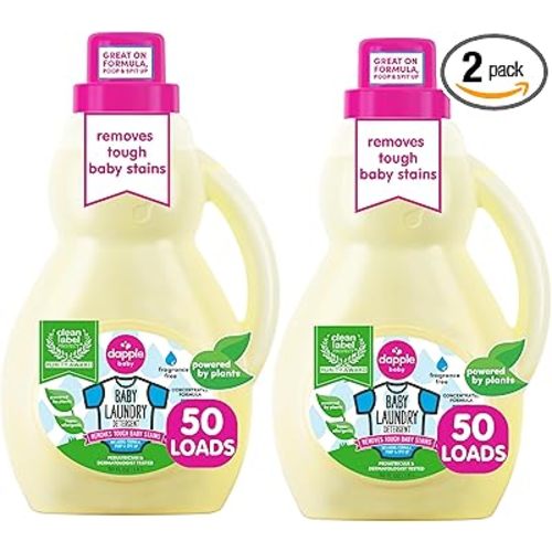 Dapple Baby Laundry Detergent, Plant Powered, Hypoallergenic, Fragrance Free, Concentrated, 50 fl oz (Pack of 2)
