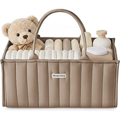 Blissful Diary Baby Diaper Caddy Organizer, Stylish Storage Basket for Newborn Essentials and Diaper Station, Gift for Baby Shower and Registry Must-Have, Mocha Brown