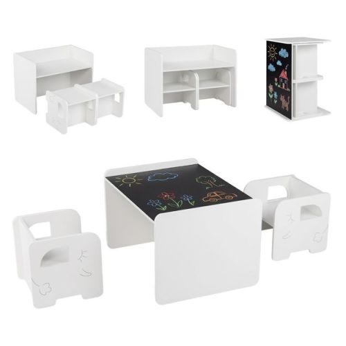 Costway 3 PCS Kids Table and Chair Set, Space-saving Toddler Table and 2 Chairs,White