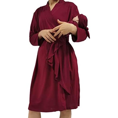 QTECLOR Mommy Robe for Maternity with Matching Swaddle Blanket Girls Boys, Delivery Labor Robe for Hospital Women Dress
