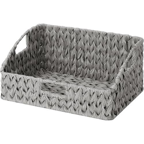 GRANNY SAYS Wicker Storage Basket for Shelves, Large Wicker Baskets with Handles, Trapezoid Woven Basket for Storage, Decorative Baskets for Gifts Empty, Gray