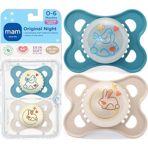 MAM Original Baby Pacifiers 0-6 Months, Glows in The Dark, 2 Pack