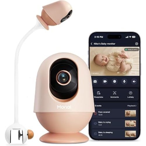Monai 4K Smart Baby Monitor, Eye-Safe 950nm Night Vision, 7 AI Features, Phone App Baby Camera, 8X Zoom, Instant Alerts (Cry/Face Covered), No Monthly Fee, Hack-Proof, Local Storage