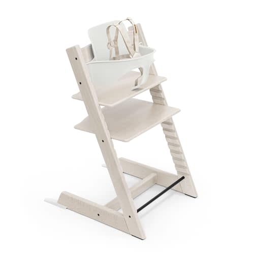 Stokke Tripp Trapp High Chair 2, Whitewash - Includes Chair + Baby Set with Removable Harness for Children 6-36 Months - Adjustable, Ergonomic & Easy to Clean
