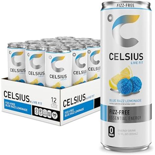 CELSIUS Fizz Free Blue Razz Lemonade, Sugar Free Energy Drink, 12 Fl Oz (Pack of 12)