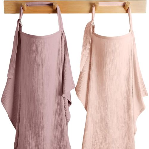 Comfy Cubs Muslin Nursing Cover Pack of 2, 100% Cotton Breastfeeding Cover Up - Soft & Breathable Baby Nursing Scarf with Adjustable Neck Strap, Baby Essentials for Newborn - Blush and Mauve