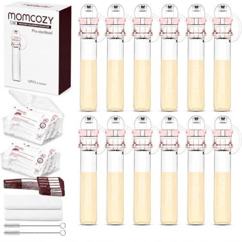 Momcozy Colostrum Collector with Cotton Cloth Wipe Storage Case 5ml-12pcs | Ready-to-use Portable Breast Milk Container Kit, Food-grade Silicone, BPA-Free, Alternative to Disposable Syringes ,Multi-Use