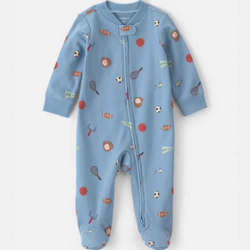 Baby Boy Sports 100% Cotton 2-Way Zip Sleeper - Blue | Carter’s Oshkosh Canada