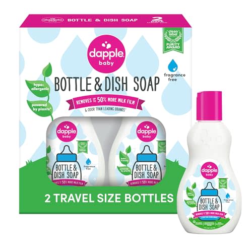 Dapple Baby Bottle Soap, Hypoallergenic Dish Soap for Baby Bottles, Powered by Plants, Travel Size, Fragrance Free, 3 Fl Oz (Pack of 2)