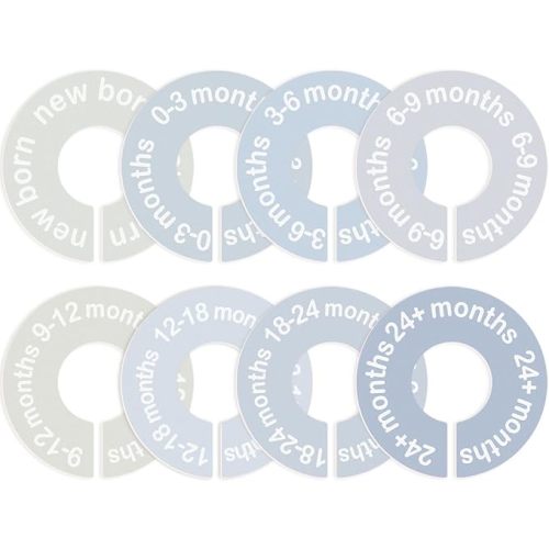 Baby Closet Dividers for Clothes 0-24 Months, 8 Pack mini Round Size Markers, Double-Sided, Fits Most Rods, Blue Nursery Clothing Organizer & Wardrobe Decor