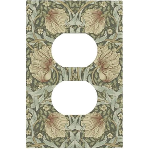 William Morris Pimpernel Flowers 1 Gang Electrical Duplex Outlet Covers Vintage Floral Green Botanical Receptacle Light Switch Cover Plate Decorative for Country Country Bedroom Home Décor