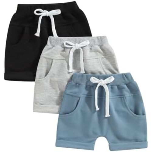 allshope Toddler Baby Boy Summer Shorts Active Jogger Pants Elastic Waist Pocket Solid Color Athletic Sweatpant Harem Bottoms