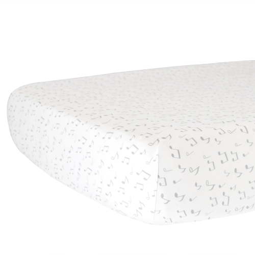 Hello Spud 100% Organic Cotton Jersey Fitted Crib Sheet Music Notes Gray