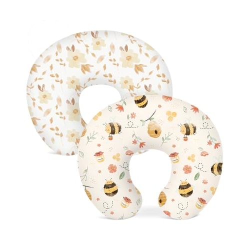 Nursing Pillow Covers 2 Pack, Stretchy Breastfeeding Pillow Covers for Baby | Soft Stretchy Fabric, Snug Fit for Breastfeeding Pillows, Newborn Nursery Essential for Baby Boys and Girls (HoneyBee Dreams)