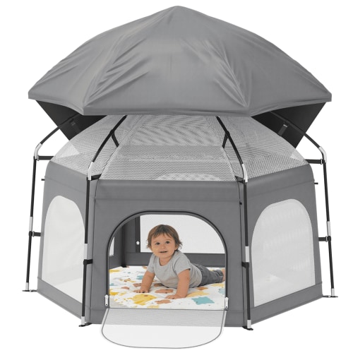 G TALECO GEAR Baby Playpen with Canopy - Portable Play Yard for Infants & Toddlers, Light weight Foldable Indoor Outdoor Playpen Tent for Beach Camping Travel, Dray
