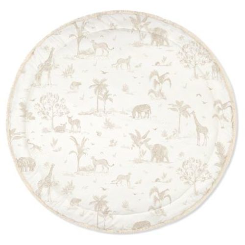 MakeMake Organics GOTS Certified Organic Cotton Nursery Floor Rug Washable Reversible Thick Quilted (Round 48", Safari)