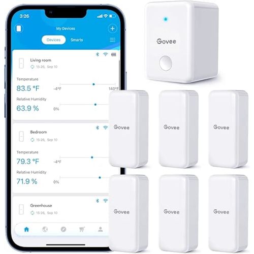 Govee WiFi Hygrometer Thermometer 6 Pack H5100, Indoor Wireless Temperature Humidity Sensor Monitor with Remote App Notification Alert, 2 Years Data Storage Export, for Home, Greenhouse
