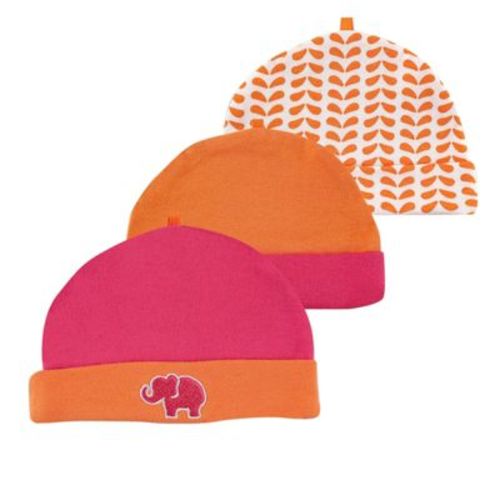 Yoga Sprout Baby Girl Cotton Caps 3pk, Pink Elephant, 0-6 Months