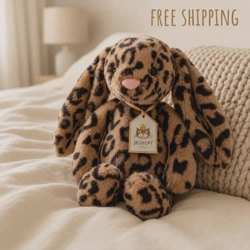 Jellycat Leopard Bunny Plush, Soft Floppy-Eared Comfort Toy, Cuddly Stuffed Rabbit