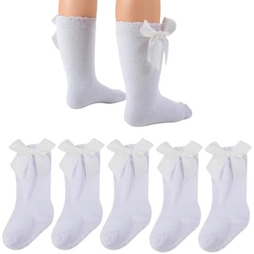 Baby Knee High Socks Girls Newborn Infants Toddlers Cotton Bow Ruffle Long Socks Non Slip Stockings Dress Socks
