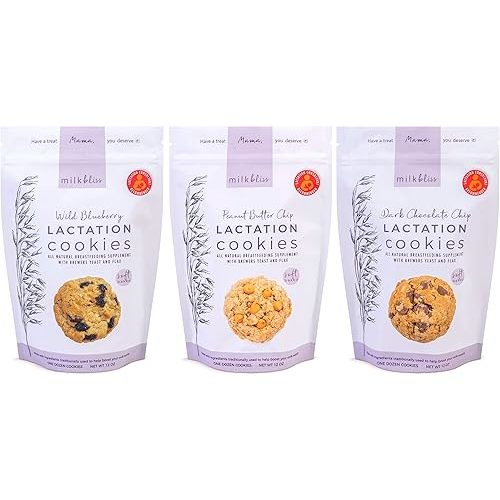 MilkBliss Soft Baked Lactation Cookies for Breastfeeding, All Natural and GMO Free Lactation Boosting Ingredients! Oats, Flaxseed, Brewers Yeast. (3-pack)