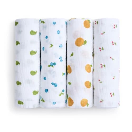 Aden and Anais Organic Cotton Muslin Swaddles, 4 Pack, Fresh Fruit