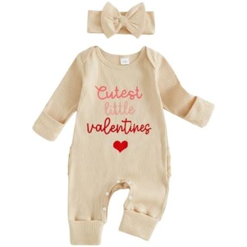 FYBITBO My First Valentines Baby Girl Outfit Newborn Long Sleeve Romper Onesie Infant Jumpsuit Fall Winter Clothes Outfits