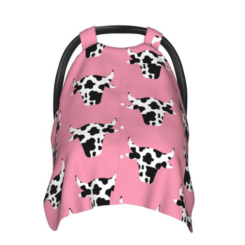 Car Seat Cover Baby - Artistic Cartoon Cow Print Head Breathable Comfort Infant Car Seat Cover for Baby Carseat, Lightweight Baby Essentials Must Haves Newborn Stuff for Girl Boy