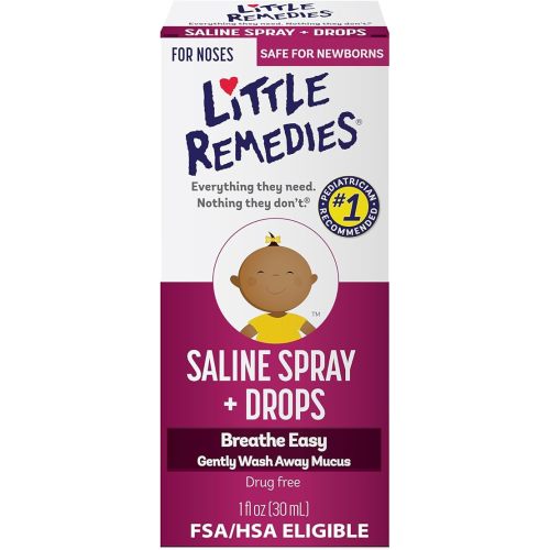 Little Remedies Sterile Baby Saline Nasal Spray and Drops, Safe for Newborns to Relieve Stuffy and Dry Noses, 1 Fl Oz