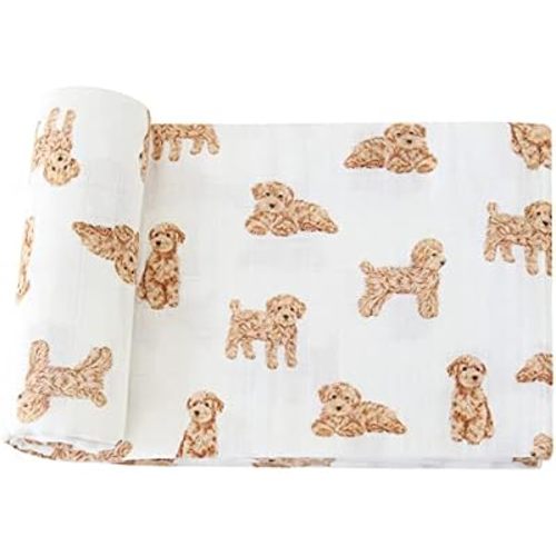 LifeTree Baby Swaddle Blankets Dog, 70% Viscose from Bamboo and 30% Cotton Muslin Swaddle Blankets Boys Girls Swaddling Wrap Receiving Blanket for Newborn, Large 47" x 47", Poodle Puppy